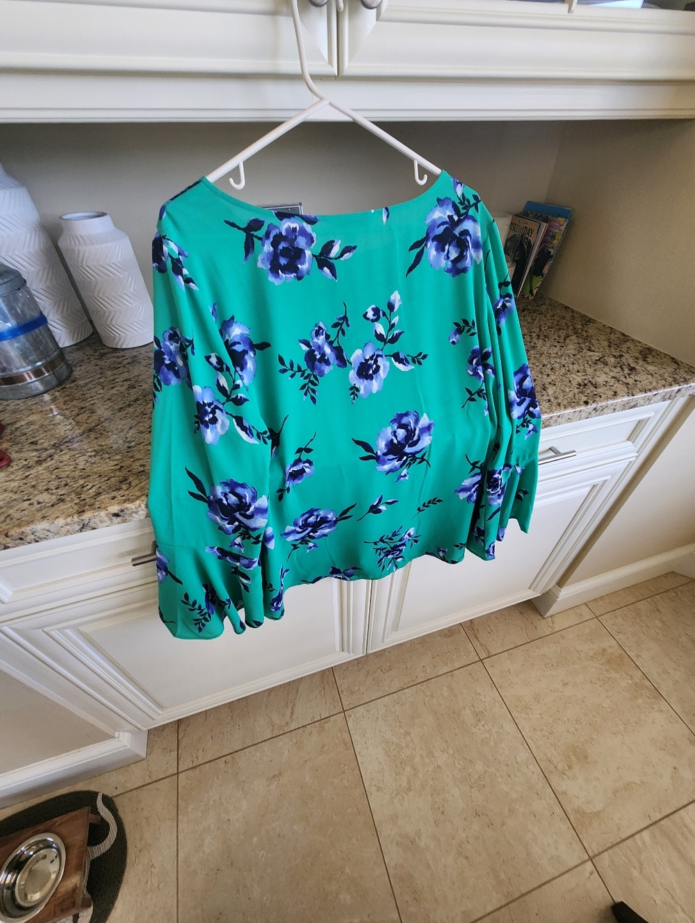 Counterparts Teal Floral Blouse with Blue Rose Print